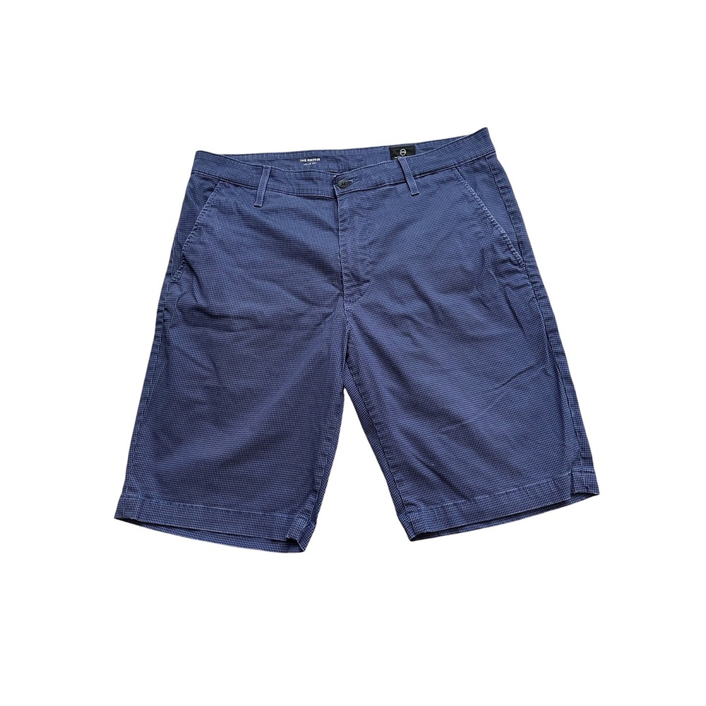 Preppy AG Adriano Goldschmied The Griffin Relaxed Shorts 34 Blue Check Chino